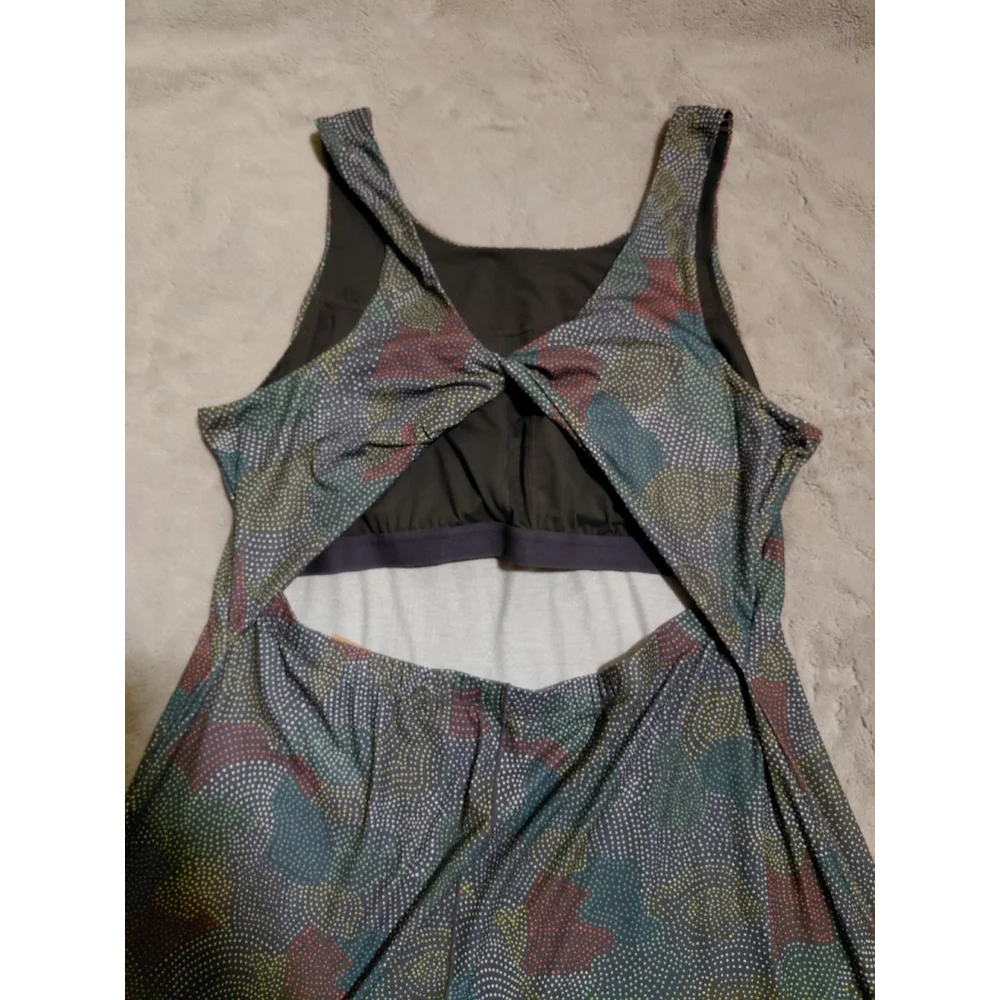 Prana Skypath Deep Pine Dotty Twist Back Shelf Bra Sleeveless Tank Dress Sz 1X
